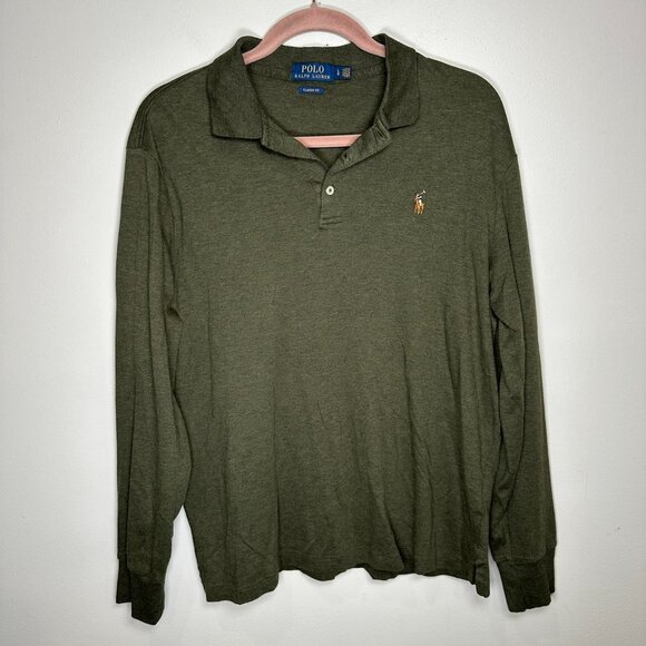 Polo Ralph Lauren Men’s Long Sleeve Polo Shirt Size Large Green Classic Fit - Picture 1 of 8